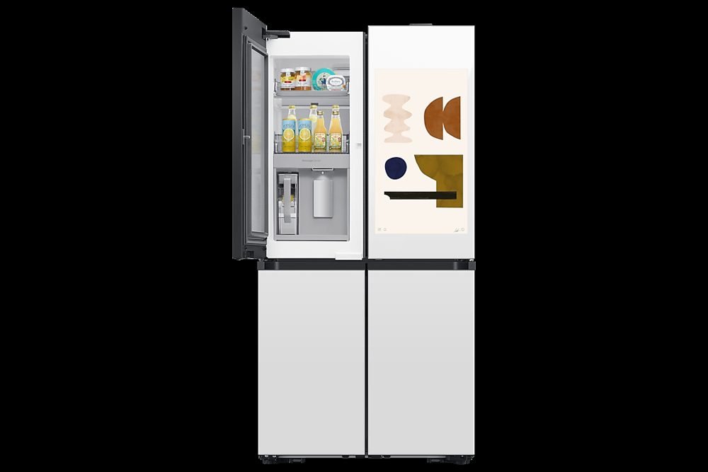 Nevecón Samsung de 4 puertas con dispensador de agua y compartimento abierto